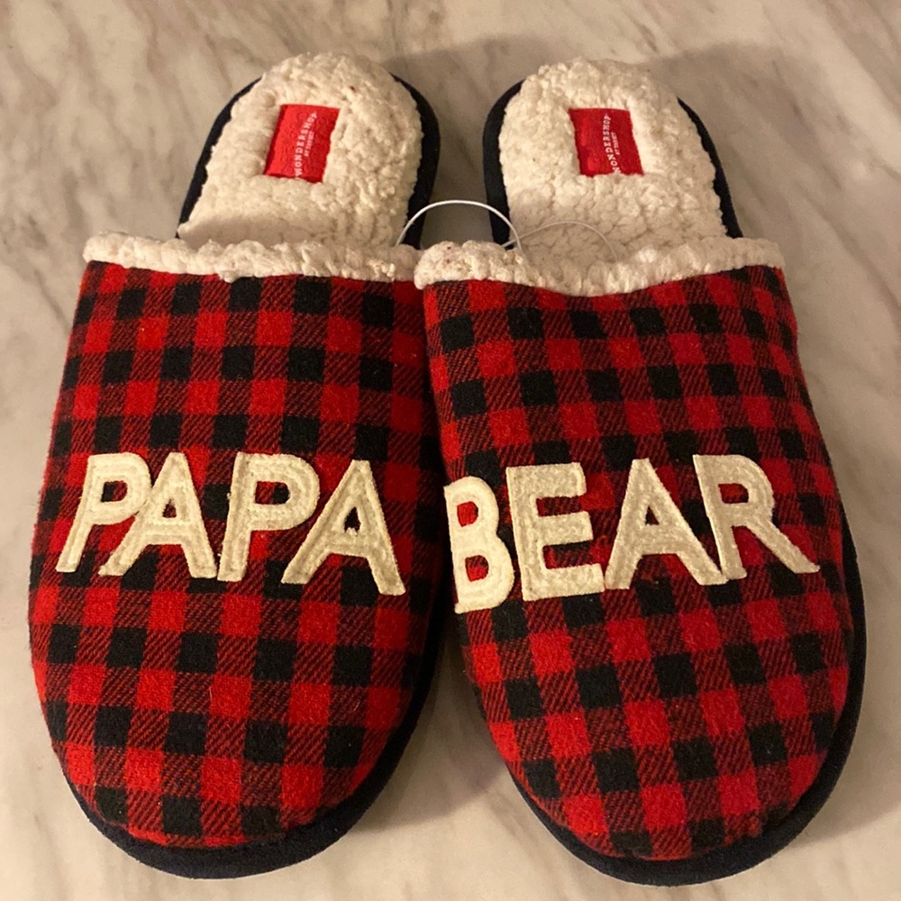 Mama bear papa bear winter indoor cozy slippers, multiple sizes red/black/white,